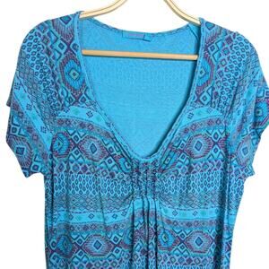 Fresh Produce Emma Dress XL Blue Aztec Print Boho Cowgirl Western Festival USA